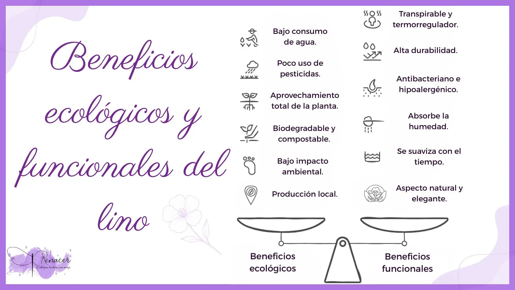 Infografía de los beneficios ecológicos y funcionales del lino