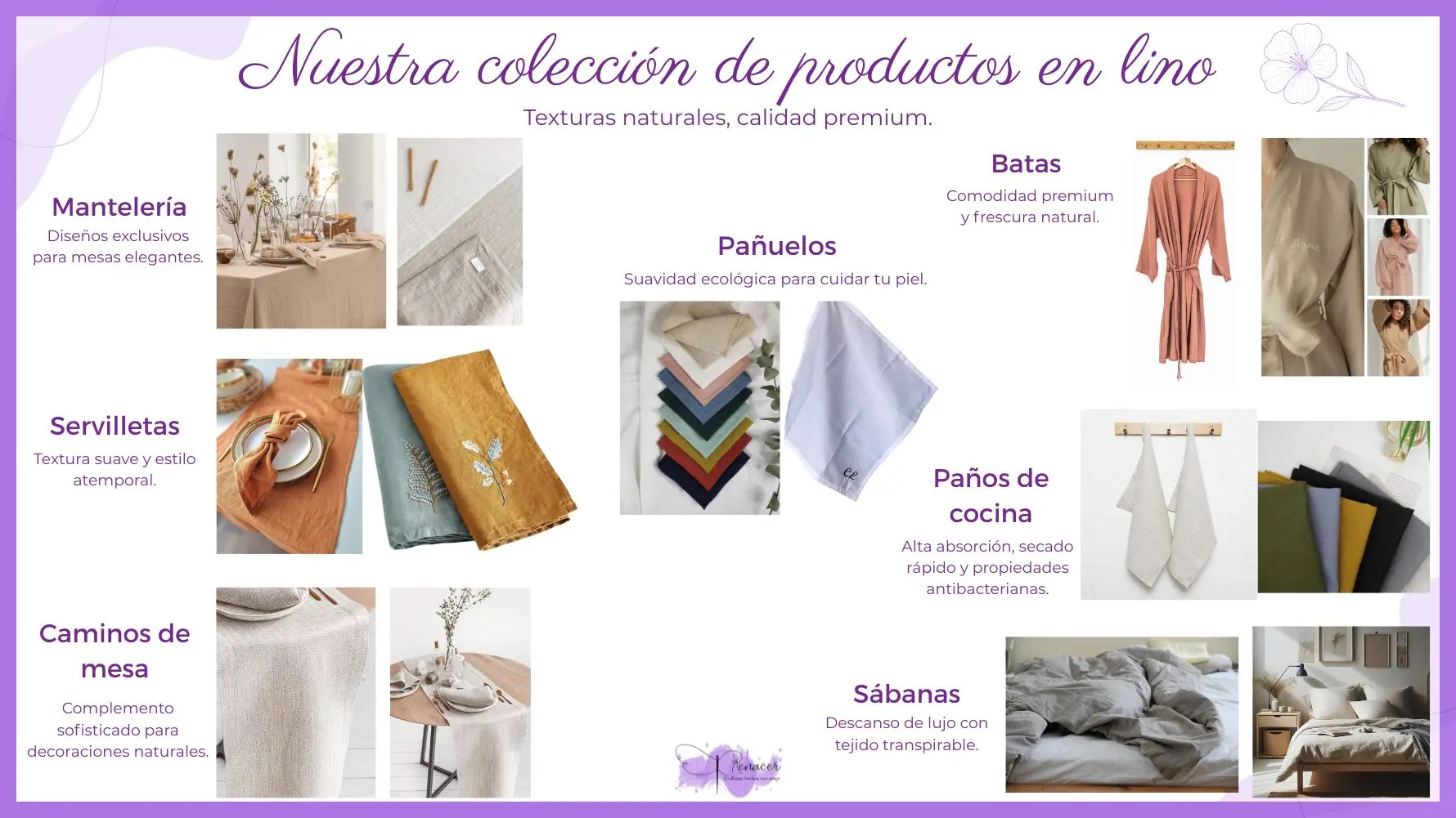 Colección de productos en lino en Renacer Costuras
